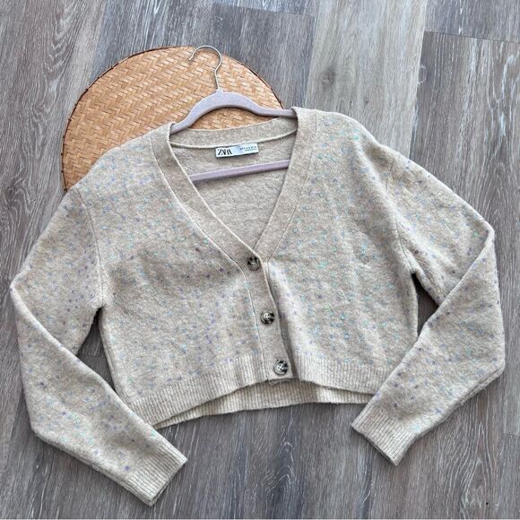 Zara sequin flowers cardigan sweater women’s size S - Picture 2 of 7